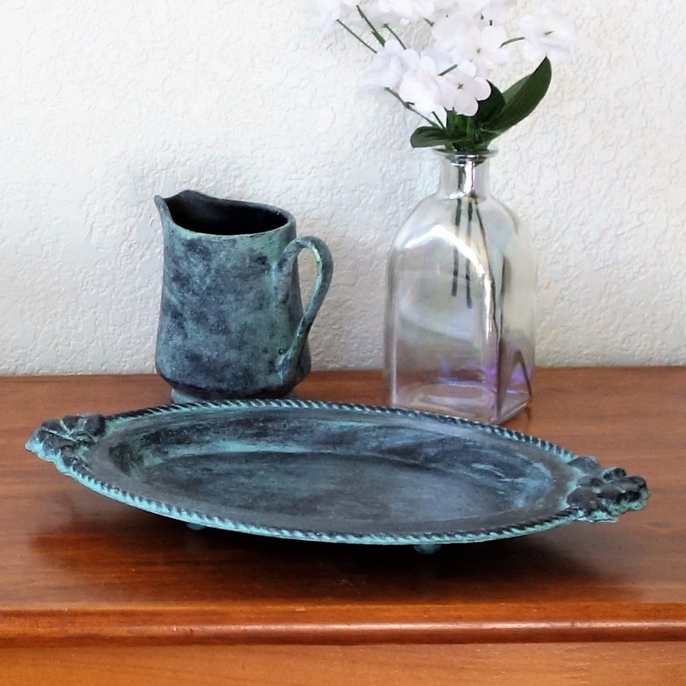 Black and Teal Decor Pitcher and Tray, Black and Turquoise Decor